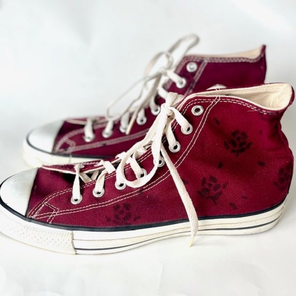 Vintage Converse Chuck Taylor All Stars Burgundy w/ screen flower High Top 1970 - Picture 3 of 11